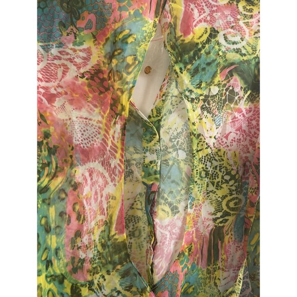 Sans Souci Sheer Button-Up Womens Small Polyester Multicolor Blouse Floral Boho - Picture 6 of 8